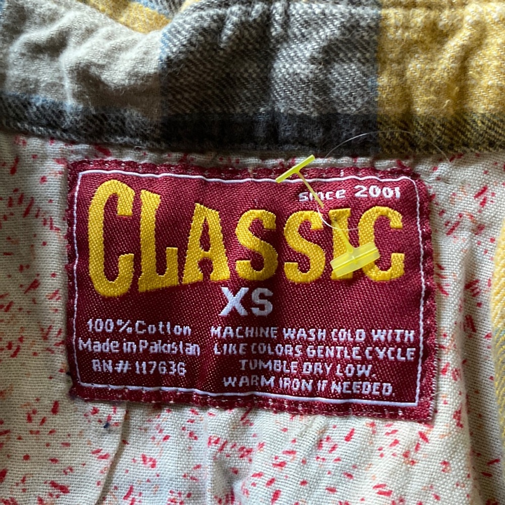 Classic Yellow Blue Plaid Button Up Shirt Casual Lightweight SIZE XS - Picture 2 of 3